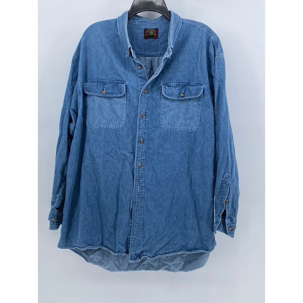 OUTRIGGER Men's Vintage Blue Denim Button-Up Long Sleeve Shirt SZ 2XL